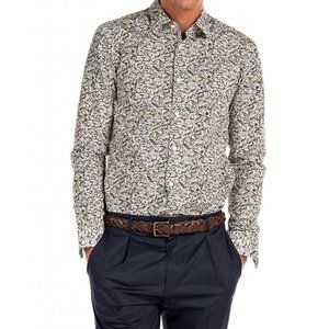 Hugo Boss Men's Slim Fit Ronni_F Floral Print Yellow Cotton Shirt XL
